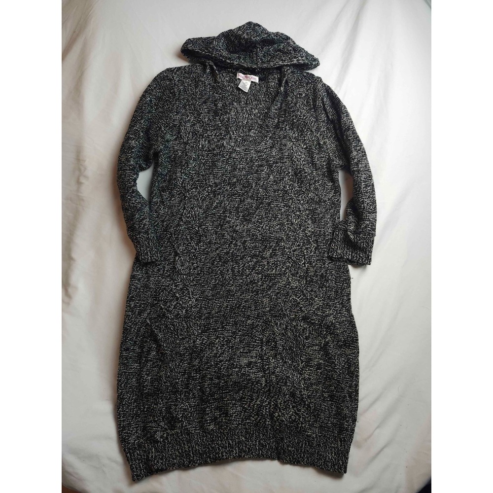 Wishes Wishes Hoodie Sweater Dress Womens Size XL Black Knit Cable‎ Marled Cozy
